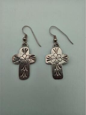 Sterling Silver J.C.J. Southwestern Cross Dangle Earrings